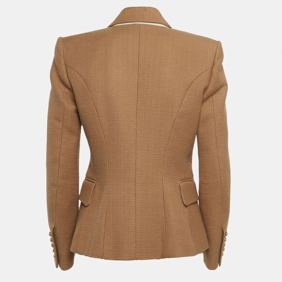Balmain Beige Textured Cotton Double-Breasted Blazer M - Picture 2 of 4